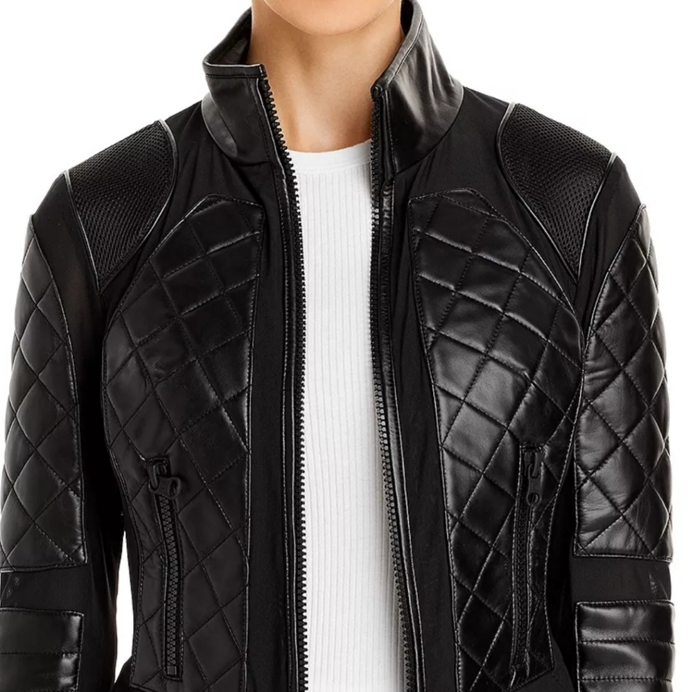 Blanc Noir Leather and mesh moto jacket
